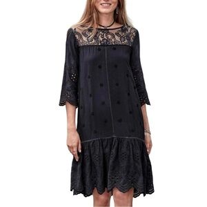 Sundance Nadine Eyelet Dress Black Lace Yoke Drop NWT Size Large CA1